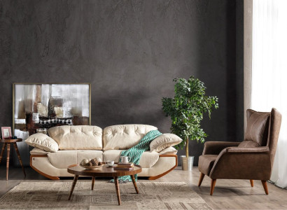 White and brown living room sofa set designer three-seater luxury armchair